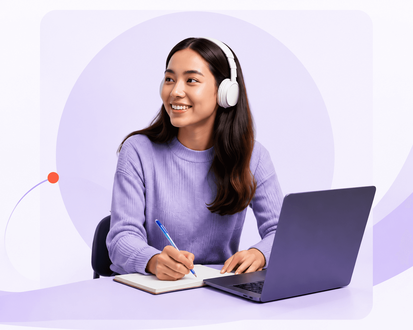 Learner with headphones studying at a laptop